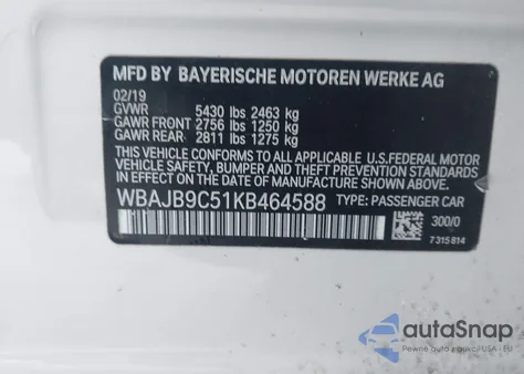 2019 BMW M550I xDrive из США, поврежденный, VIN WBAJB9C51KB464588